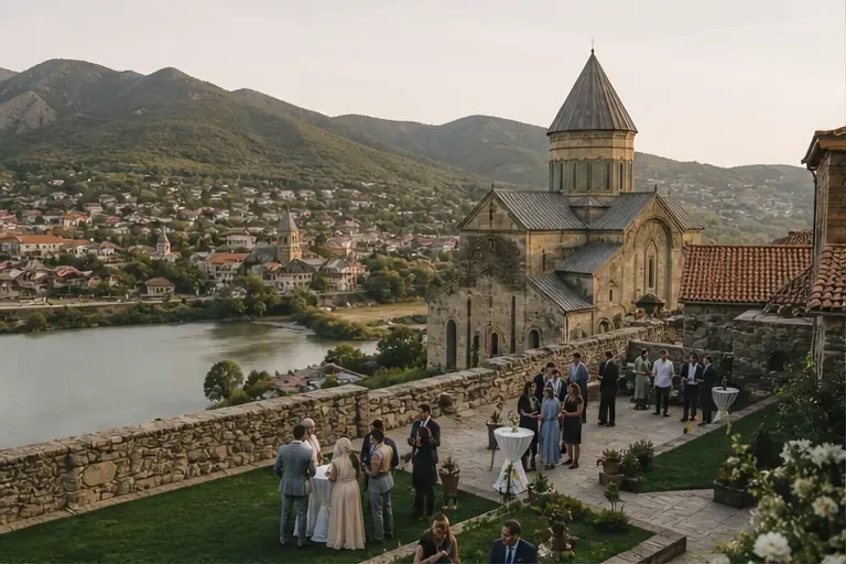 Event planning in Georgia: Wedding event in Mtskheta — scenic view of event venue in Mtskheta