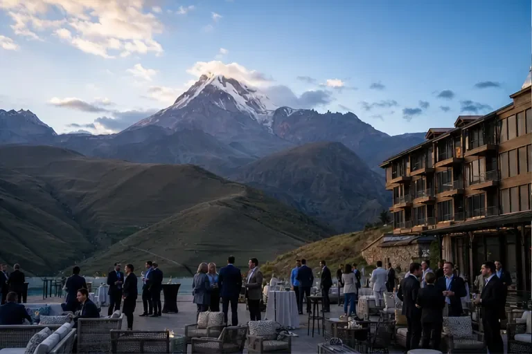 Event planning in Georgia: Corporate event in Kazbegi — scenic view of event venue in Kazbegi