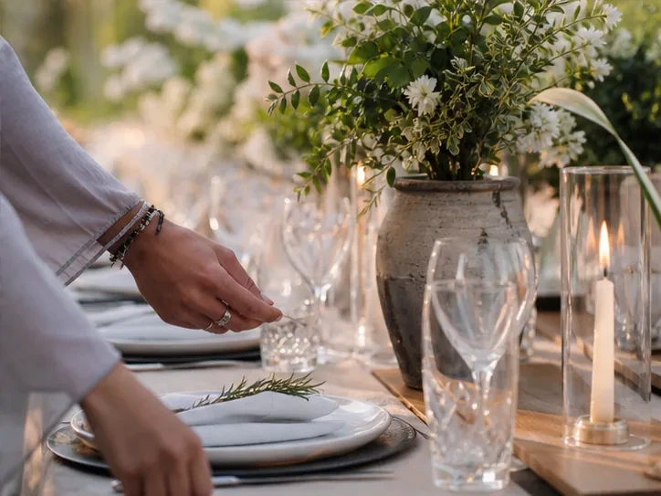 Design details and table setting for “Event design and décor in Sighnaghi” in Sighnaghi