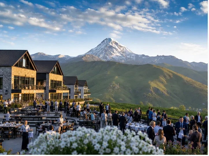Event planning in Georgia: Seasonal event in Kazbegi — scenic view of event venue in Kazbegi