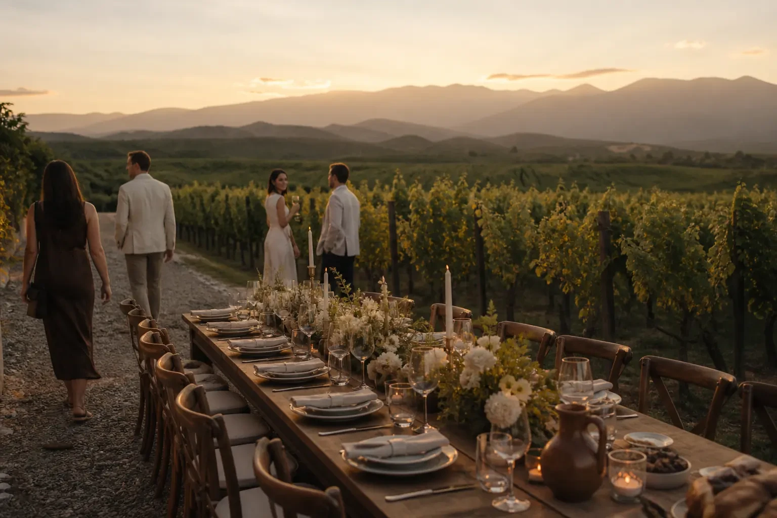 Intimate wedding dinner among historic vineyards and wine estates in Kakheti