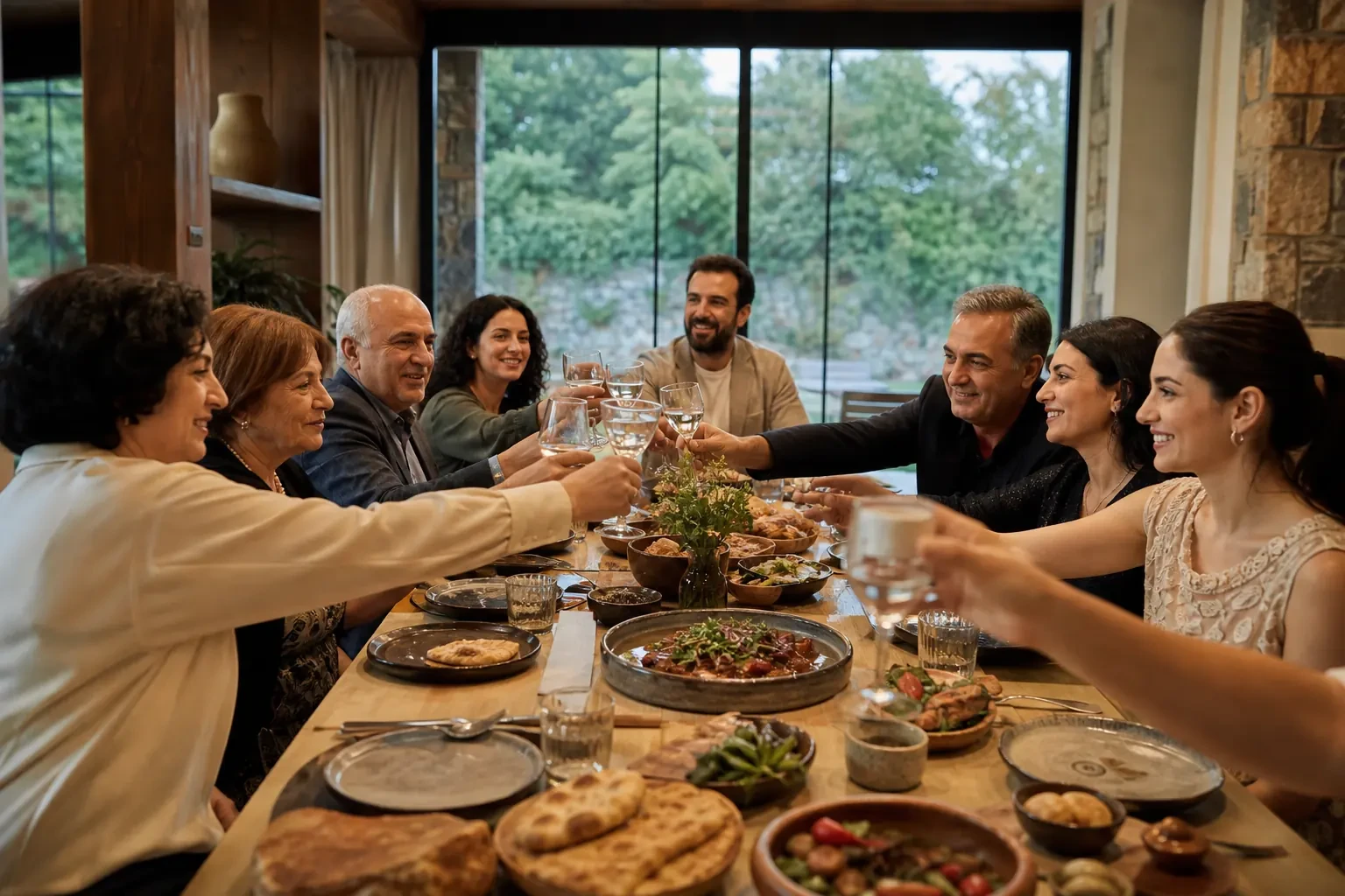 Family anniversary around a contemporary Georgian supra table